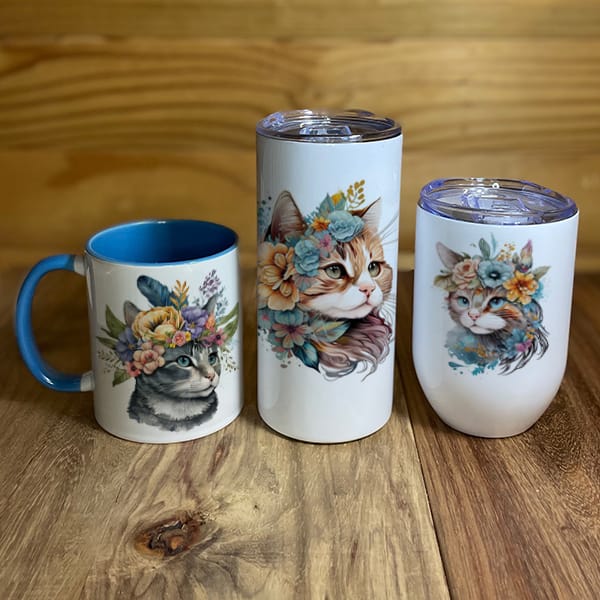 Floral Cat Mugs and Tumblers